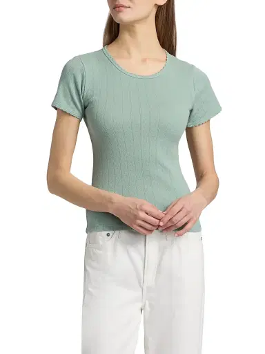 LESET Women's Pointelle Crewneck T-Shirt | Thumbnail 3 LESET Women's Pointelle Crewneck T-Shirt | Thumbnail 3