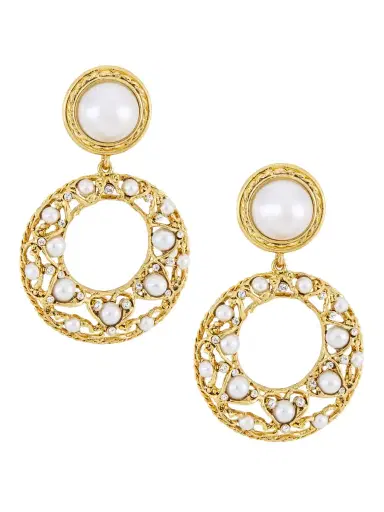 Kenneth Jay Lane Women's 22K Gold-Plated & Faux Pearl Drop Earrings - Gold Pearl | Thumbnail 4 Kenneth Jay Lane Women's 22K Gold-Plated & Faux Pearl Drop Earrings - Gold Pearl | Thumbnail 4