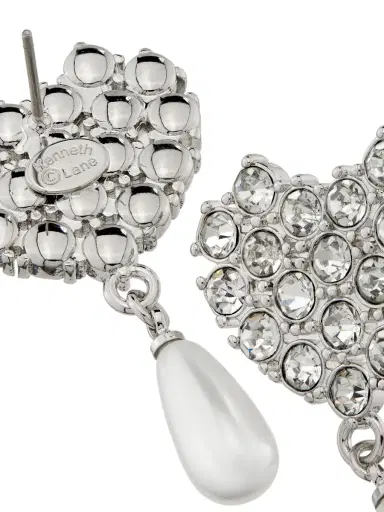 Kenneth Jay Lane Women's Silvertone, Imitation Pearl & Crystal Heart Drop Earrings - Silver | Thumbnail 2 Kenneth Jay Lane Women's Silvertone, Imitation Pearl & Crystal Heart Drop Earrings - Silver | Thumbnail 2