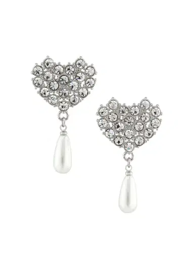 Kenneth Jay Lane Women's Silvertone, Imitation Pearl & Crystal Heart Drop Earrings - Silver | Thumbnail 3 Kenneth Jay Lane Women's Silvertone, Imitation Pearl & Crystal Heart Drop Earrings - Silver | Thumbnail 3