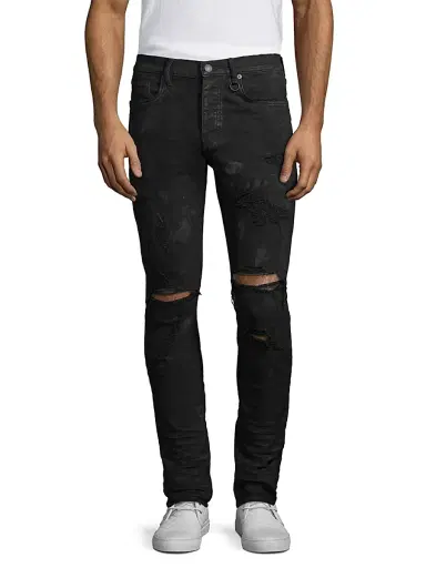 Purple Brand Men's Stretch Destroyed Slim-Fit Jeans - Black Oil Spill - Size 38 | Thumbnail 3 Purple Brand Men's Stretch Destroyed Slim-Fit Jeans - Black Oil Spill - Size 38 | Thumbnail 3