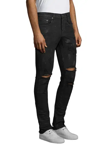 Purple Brand Men's Stretch Destroyed Slim-Fit Jeans - Black Oil Spill - Size 38 | Thumbnail 4 Purple Brand Men's Stretch Destroyed Slim-Fit Jeans - Black Oil Spill - Size 38 | Thumbnail 4