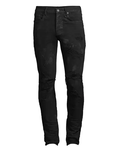 Purple Brand Men's Stretch Destroyed Slim-Fit Jeans - Black Oil Spill - Size 38 | Thumbnail 7 Purple Brand Men's Stretch Destroyed Slim-Fit Jeans - Black Oil Spill - Size 38 | Thumbnail 7