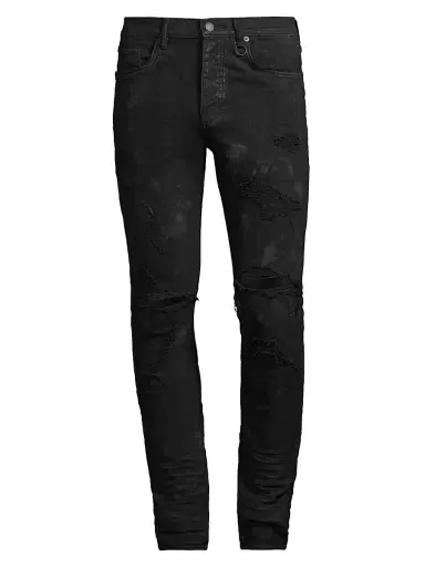 Purple Brand Men's Stretch Destroyed Slim-Fit Jeans - Black Oil Spill - Size 38 | Thumbnail 1 Purple Brand Men's Stretch Destroyed Slim-Fit Jeans - Black Oil Spill - Size 38 | Thumbnail 1
