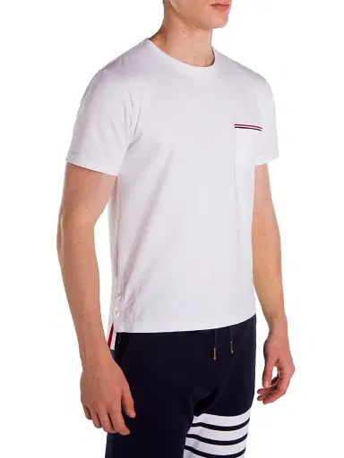 Thom Browne Men's Cotton Pocket Tee - White - Size Medium | Thumbnail 4 Thom Browne Men's Cotton Pocket Tee - White - Size Medium | Thumbnail 4