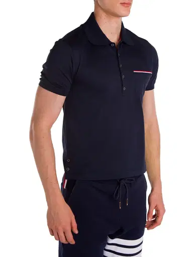 Thom Browne Men's Solid Cotton Pique Polo - White | Thumbnail 4 Thom Browne Men's Solid Cotton Pique Polo - White | Thumbnail 4