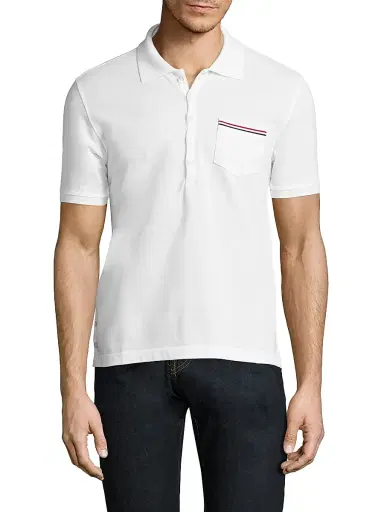 Thom Browne Men's Solid Cotton Pique Polo - White | Thumbnail 1 Thom Browne Men's Solid Cotton Pique Polo - White | Thumbnail 1
