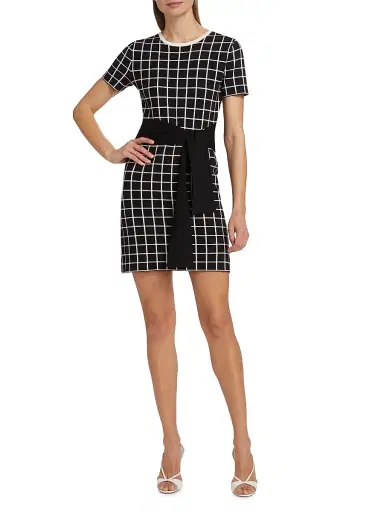 Toccin Women's Presley Windowpane Tie-Waist Minidress - Jet Optic Windowpane | Thumbnail 2 Toccin Women's Presley Windowpane Tie-Waist Minidress - Jet Optic Windowpane | Thumbnail 2
