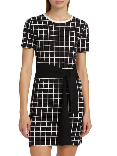 Toccin Women's Presley Windowpane Tie-Waist Minidress - Jet Optic Windowpane | Thumbnail 3 Toccin Women's Presley Windowpane Tie-Waist Minidress - Jet Optic Windowpane | Thumbnail 3