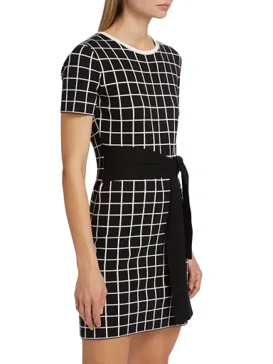 Toccin Women's Presley Windowpane Tie-Waist Minidress - Jet Optic Windowpane | Thumbnail 4 Toccin Women's Presley Windowpane Tie-Waist Minidress - Jet Optic Windowpane | Thumbnail 4
