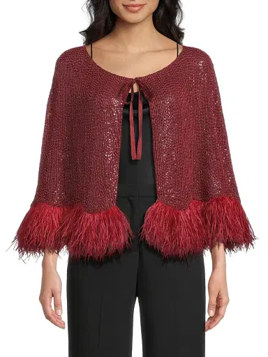 Carolyn Rowan Collection Women's Beaded Silk Feather-Trim Cape | Thumbnail 3 Carolyn Rowan Collection Women's Beaded Silk Feather-Trim Cape | Thumbnail 3