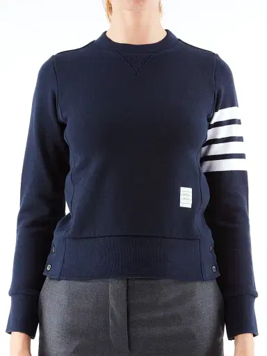 Thom Browne Women's Slim Cotton Crewneck Sweatshirt - Navy | Thumbnail 1 Thom Browne Women's Slim Cotton Crewneck Sweatshirt - Navy | Thumbnail 1