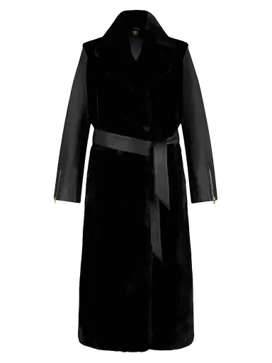 Moose Knuckles Women's Bunny Tolina Faux-Fur Trench Coat - Black Black | Thumbnail 1 Moose Knuckles Women's Bunny Tolina Faux-Fur Trench Coat - Black Black | Thumbnail 1