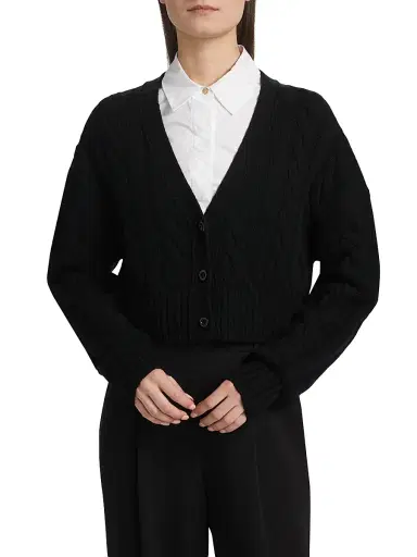 Toccin Women's Lucie Wool-Cashmere Cable-Knit Cardigan - Jet | Thumbnail 3 Toccin Women's Lucie Wool-Cashmere Cable-Knit Cardigan - Jet | Thumbnail 3