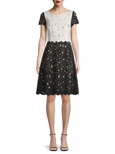 Shani Women's Laser-Cut Two-Tone Dress - Black White - Size 14 | Thumbnail 3 Shani Women's Laser-Cut Two-Tone Dress - Black White - Size 14 | Thumbnail 3