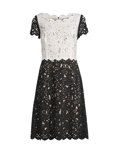 Shani Women's Laser-Cut Two-Tone Dress - Black White - Size 14 | Thumbnail 1 Shani Women's Laser-Cut Two-Tone Dress - Black White - Size 14 | Thumbnail 1