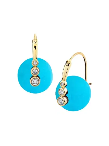 Sydney Evan Women's Overboard 14K Yellow Gold, Turquoise & 0.2 TCW Diamond Earrings - Turquoise | Thumbnail 1 Sydney Evan Women's Overboard 14K Yellow Gold, Turquoise & 0.2 TCW Diamond Earrings - Turquoise | Thumbnail 1
