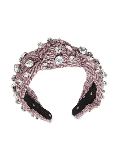 Lele Sadoughi Women's Crystal-Embellished Herringbone Tweed Knotted Headband - Merlott Weed | Thumbnail 3 Lele Sadoughi Women's Crystal-Embellished Herringbone Tweed Knotted Headband - Merlott Weed | Thumbnail 3
