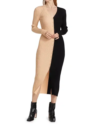 Staud Women's Shoko Colorblocked Midi-Dress - Buff Black | Thumbnail 2 Staud Women's Shoko Colorblocked Midi-Dress - Buff Black | Thumbnail 2