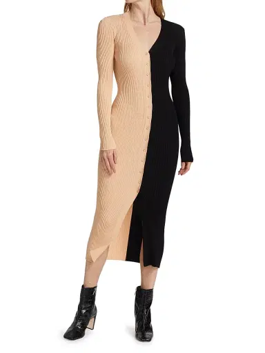 Staud Women's Shoko Colorblocked Midi-Dress - Buff Black | Thumbnail 3 Staud Women's Shoko Colorblocked Midi-Dress - Buff Black | Thumbnail 3