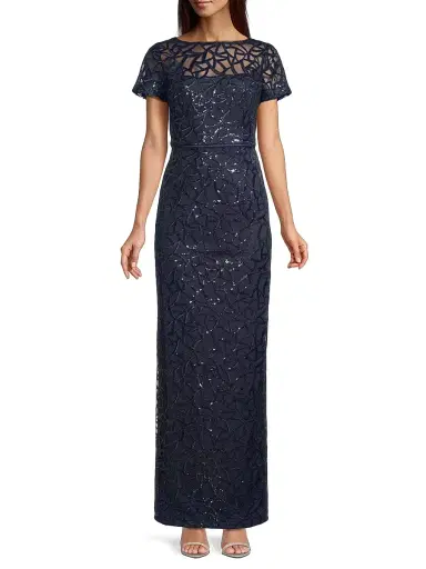 Shani Women's Sequined Illusion-Neck Gown - Navy - Size 16 | Thumbnail 2 Shani Women's Sequined Illusion-Neck Gown - Navy - Size 16 | Thumbnail 2