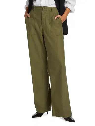 R13 Women's Cotton Wide-Leg Cargo Pants - Olive | Thumbnail 3 R13 Women's Cotton Wide-Leg Cargo Pants - Olive | Thumbnail 3