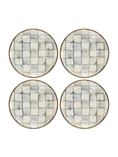 MacKenzie-Childs Sterling Check Enamel 4-Piece Appetizer Plate Set | Thumbnail 1 MacKenzie-Childs Sterling Check Enamel 4-Piece Appetizer Plate Set | Thumbnail 1