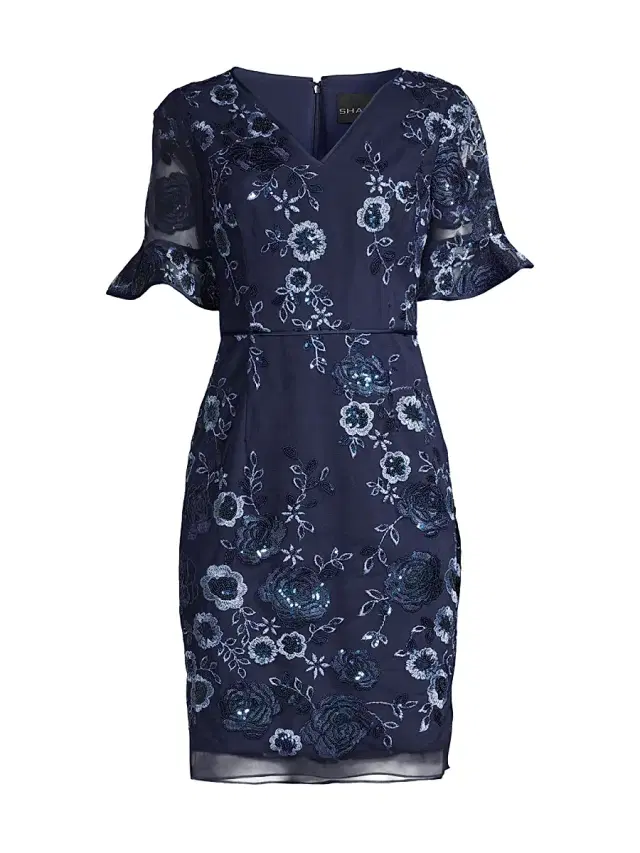 Women's Floral Embellished Sheath Dress - Navy Women's Floral Embellished Sheath Dress - Navy