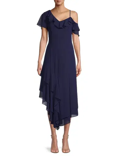 Shani Women's Asymmetric Ruffle Midi-Dress - Navy - Size 16 | Thumbnail 3 Shani Women's Asymmetric Ruffle Midi-Dress - Navy - Size 16 | Thumbnail 3
