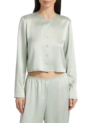 LESET Women's Barb Satin Crewneck Cardigan | Thumbnail 3 LESET Women's Barb Satin Crewneck Cardigan | Thumbnail 3