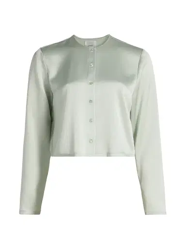 LESET Women's Barb Satin Crewneck Cardigan | Thumbnail 1 LESET Women's Barb Satin Crewneck Cardigan | Thumbnail 1
