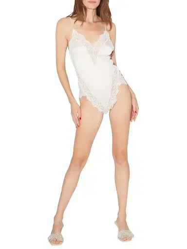 Fleur du Mal Women's Lace-Trim Stretch-Silk Teddy | Thumbnail 2 Fleur du Mal Women's Lace-Trim Stretch-Silk Teddy | Thumbnail 2
