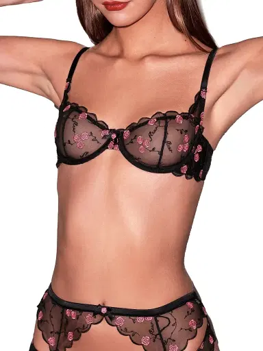 Fleur du Mal Women's Rose And Vine Embroidered Lace Balconette Bra - Black - Size 36C | Thumbnail 4 Fleur du Mal Women's Rose And Vine Embroidered Lace Balconette Bra - Black - Size 36C | Thumbnail 4