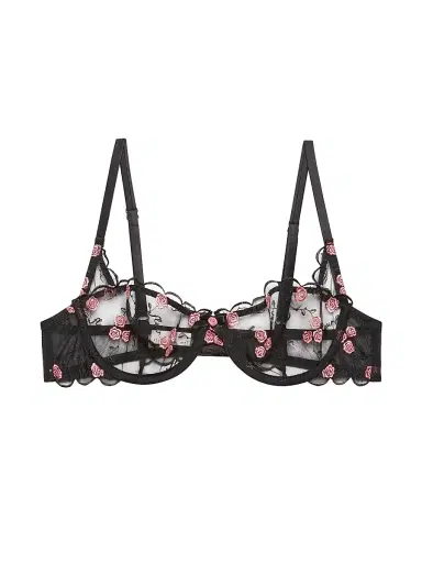 Fleur du Mal Women's Rose And Vine Embroidered Lace Balconette Bra - Black - Size 36C | Thumbnail 1 Fleur du Mal Women's Rose And Vine Embroidered Lace Balconette Bra - Black - Size 36C | Thumbnail 1