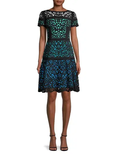 Shani Women's Laser Cut Ombre Dress - Black Teal | Thumbnail 2 Shani Women's Laser Cut Ombre Dress - Black Teal | Thumbnail 2