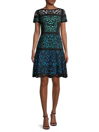 Shani Women's Laser Cut Ombre Dress - Black Teal | Thumbnail 3 Shani Women's Laser Cut Ombre Dress - Black Teal | Thumbnail 3