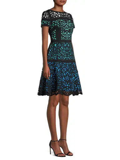 Shani Women's Laser Cut Ombre Dress - Black Teal | Thumbnail 4 Shani Women's Laser Cut Ombre Dress - Black Teal | Thumbnail 4