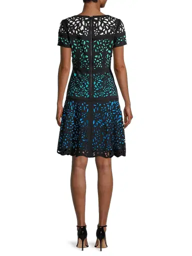 Shani Women's Laser Cut Ombre Dress - Black Teal | Thumbnail 5 Shani Women's Laser Cut Ombre Dress - Black Teal | Thumbnail 5