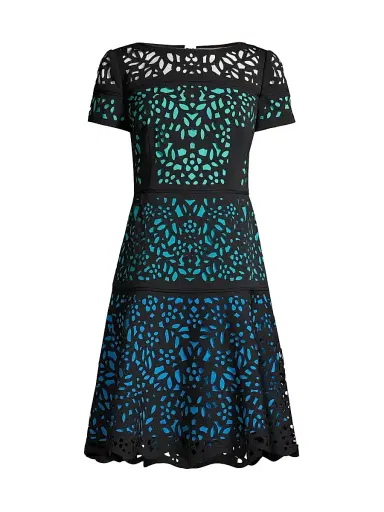 Shani Women's Laser Cut Ombre Dress - Black Teal | Thumbnail 1 Shani Women's Laser Cut Ombre Dress - Black Teal | Thumbnail 1