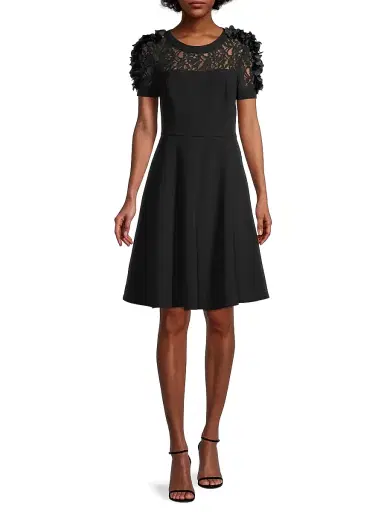 Shani Women's Floral Applique Fit-&-Flare Crepe Dress - Black - Size 12 | Thumbnail 3 Shani Women's Floral Applique Fit-&-Flare Crepe Dress - Black - Size 12 | Thumbnail 3