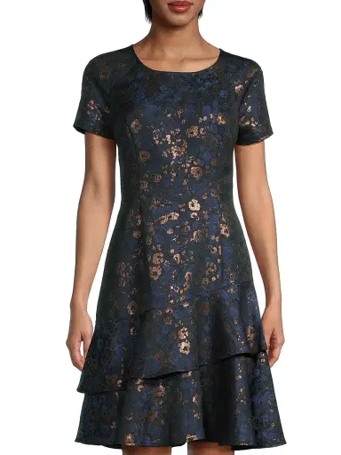 Shani Women's Floral Jacquard Tiered Minidress - Blue - Size 16 | Thumbnail 3 Shani Women's Floral Jacquard Tiered Minidress - Blue - Size 16 | Thumbnail 3
