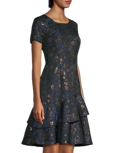 Shani Women's Floral Jacquard Tiered Minidress - Blue - Size 16 | Thumbnail 4 Shani Women's Floral Jacquard Tiered Minidress - Blue - Size 16 | Thumbnail 4