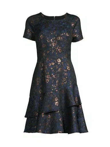 Shani Women's Floral Jacquard Tiered Minidress - Blue - Size 16 | Thumbnail 1 Shani Women's Floral Jacquard Tiered Minidress - Blue - Size 16 | Thumbnail 1