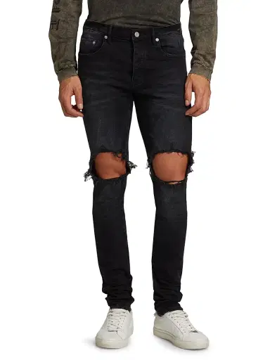 Purple Brand Men's P002 Blowout Knees Distressed Slim-Straight Jeans - Black Blowout - Size 40 | Thumbnail 3 Purple Brand Men's P002 Blowout Knees Distressed Slim-Straight Jeans - Black Blowout - Size 40 | Thumbnail 3