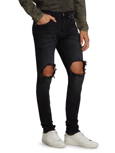 Purple Brand Men's P002 Blowout Knees Distressed Slim-Straight Jeans - Black Blowout - Size 40 | Thumbnail 4 Purple Brand Men's P002 Blowout Knees Distressed Slim-Straight Jeans - Black Blowout - Size 40 | Thumbnail 4