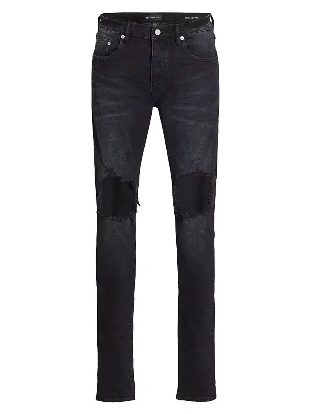 Men's P002 Blowout Knees Distressed Slim-Straight Jeans - Black Blowout Men's P002 Blowout Knees Distressed Slim-Straight Jeans - Black Blowout