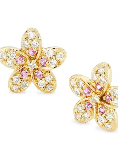 Sydney Evan Women's 14K Yellow Gold, Pink Sapphire & 0.13 TCW Diamond Plumeria Stud Earrings - Gold | Thumbnail 4 Sydney Evan Women's 14K Yellow Gold, Pink Sapphire & 0.13 TCW Diamond Plumeria Stud Earrings - Gold | Thumbnail 4