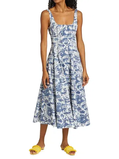 Staud Women's Wells A-Line Dress - China Blue Toile | Thumbnail 2 Staud Women's Wells A-Line Dress - China Blue Toile | Thumbnail 2