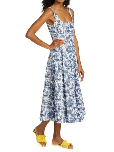 Staud Women's Wells A-Line Dress - China Blue Toile | Thumbnail 4 Staud Women's Wells A-Line Dress - China Blue Toile | Thumbnail 4