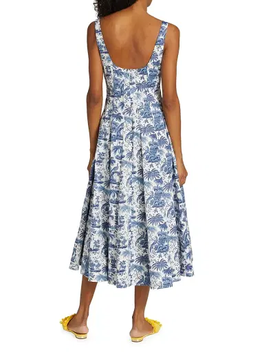 Staud Women's Wells A-Line Dress - China Blue Toile | Thumbnail 5 Staud Women's Wells A-Line Dress - China Blue Toile | Thumbnail 5